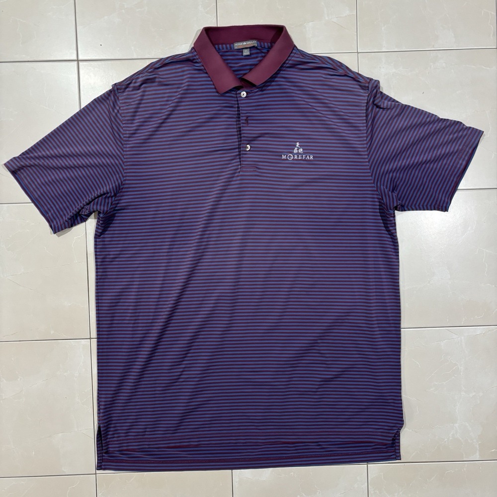 Peter Millar Summer Comfort Polo Shirt Morefar Golf Course Striped Men's XL Blue